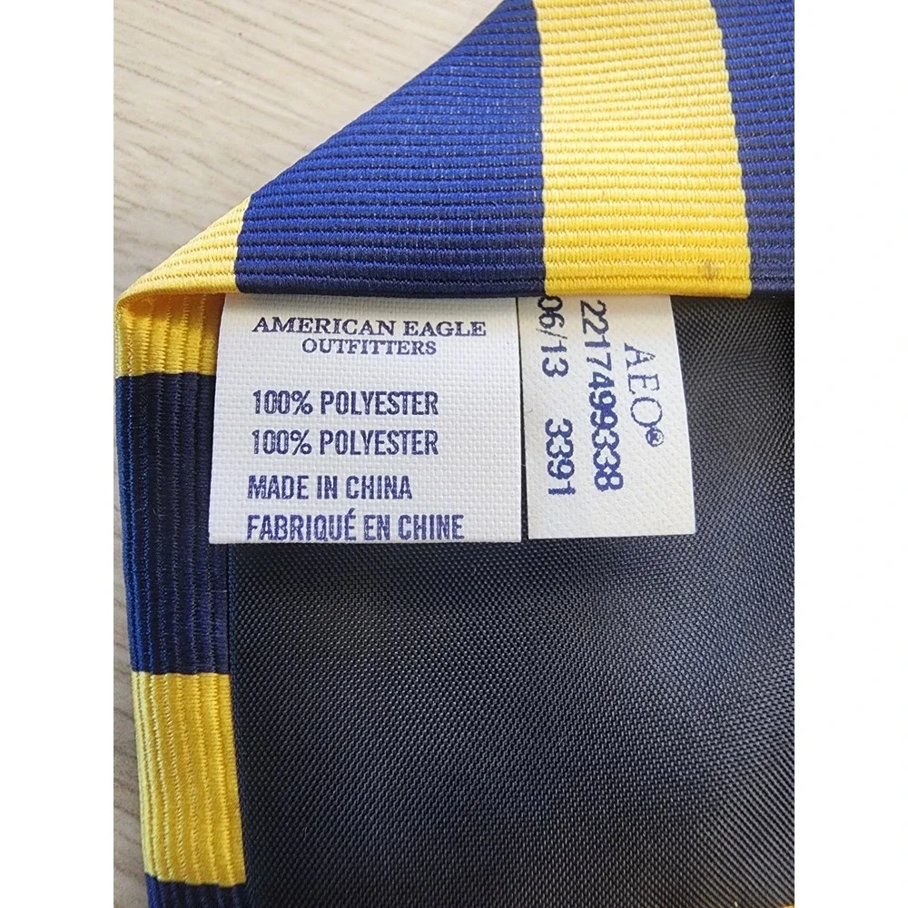 American Eagle Outfitters AEO Polyester Tie‎ Blue & Yellow Stripes Men Necktie